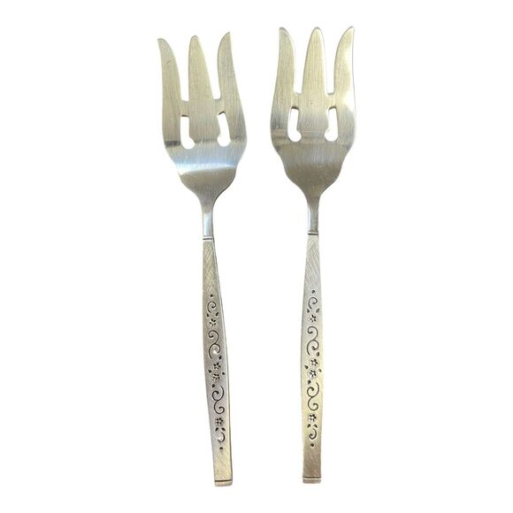 Oneida Other - Vintage Oneida Ltd GENOA Stainless Serving Fork Set Of 2 Floral MCM Made In USA